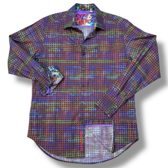 Robert Graham Button Up Shirt Classic Fit Multicolor Houndstooth Print Men Sz S - Picture 1 of 10